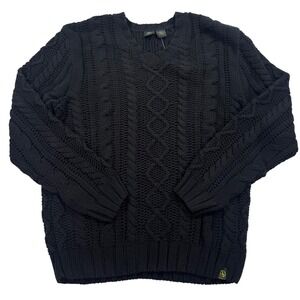 Aigle Vintage Black Cable Knit Cotton V-Neck Sweater Mens XXL NWT